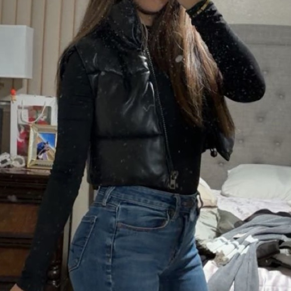Black Leather Puffer vest